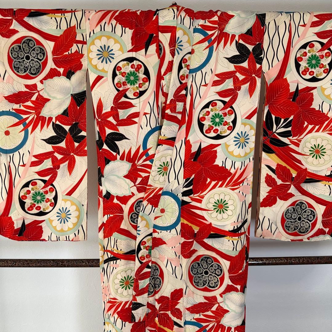 超美品　正絹　赤　ピンク　十三参り　七五三　子供着物　150裄60 アンティーク