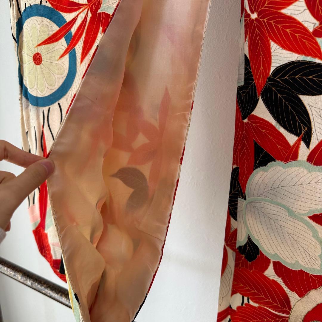 超美品　正絹　赤　ピンク　十三参り　七五三　子供着物　150裄60 アンティーク