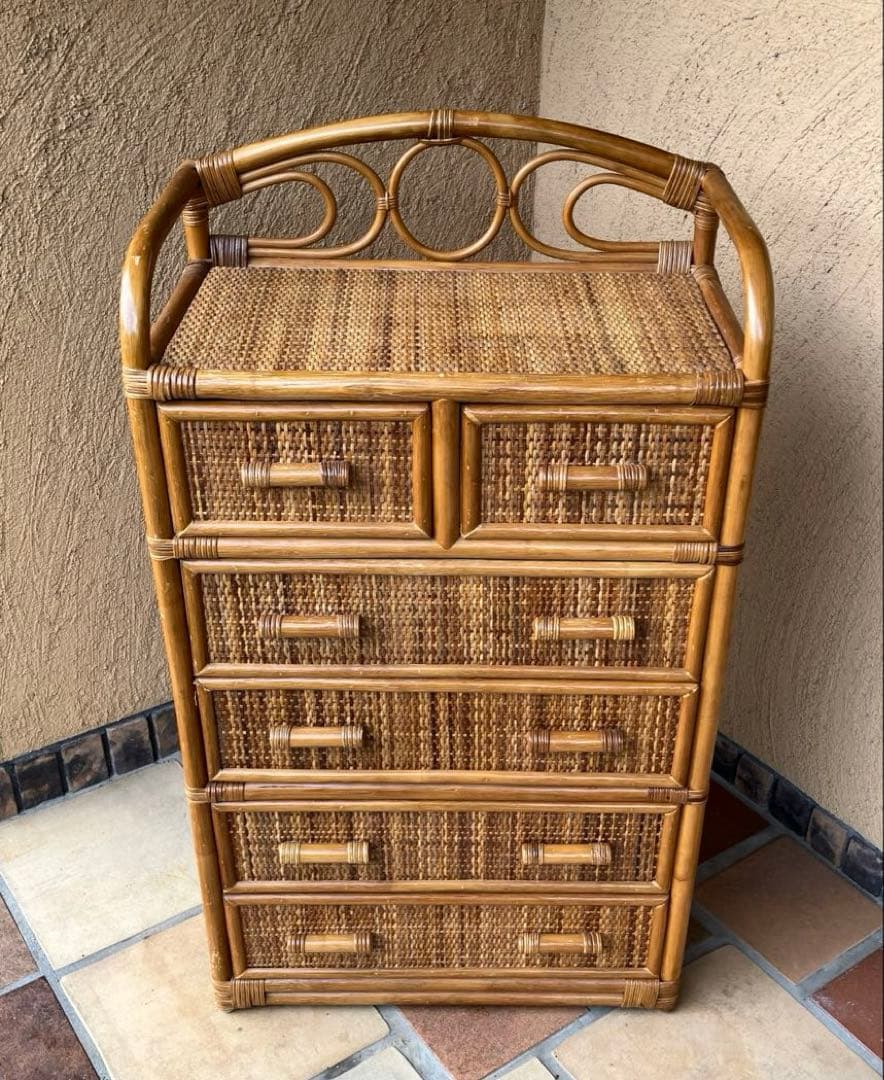 人気 ラタン 5段チェスト ラタンチェスト 籐チェスト 籐タンス