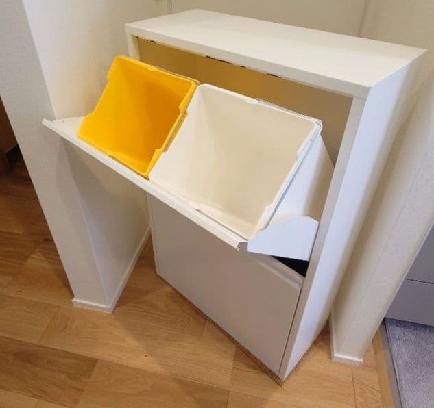 スチール製分別ゴミ箱 薄型 前に開くタイプ 4分別