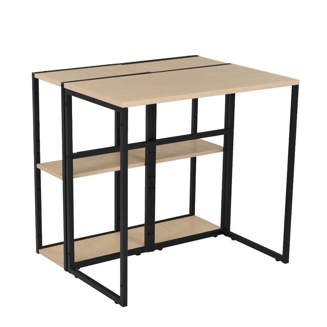 H型パソコンデスク 収納ラック2個付き オフィスデスク【ナチュラル+ブラック】