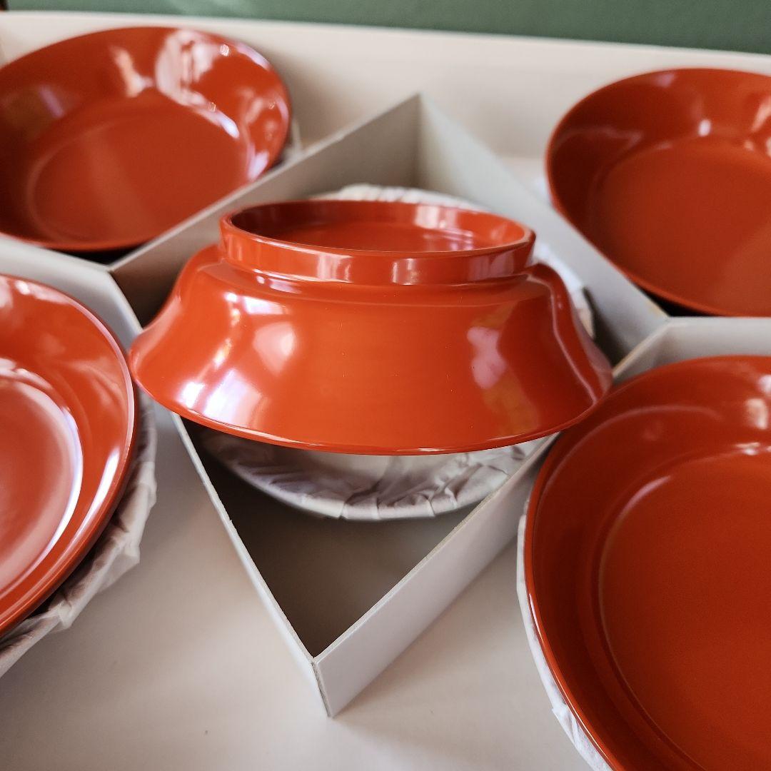 【新品未使用】名店うるし工房 石本玉水 朱漆銘々皿 10枚セット