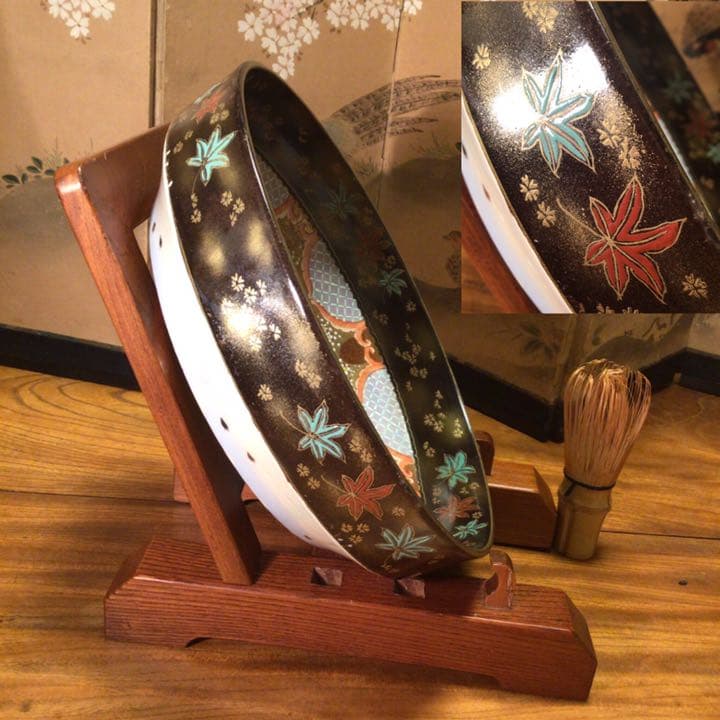 A314 名品　九谷焼　井出製　三毛猫　金彩　雲錦　牡丹蝶紋様　鉢　大　1客