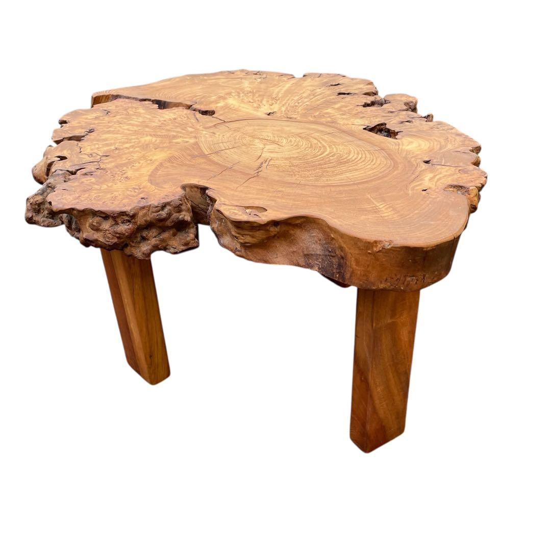 座卓　バール杢 ポプラ 一枚板 無垢材 瘤杢 チギリ ダイニングテーブル 希少