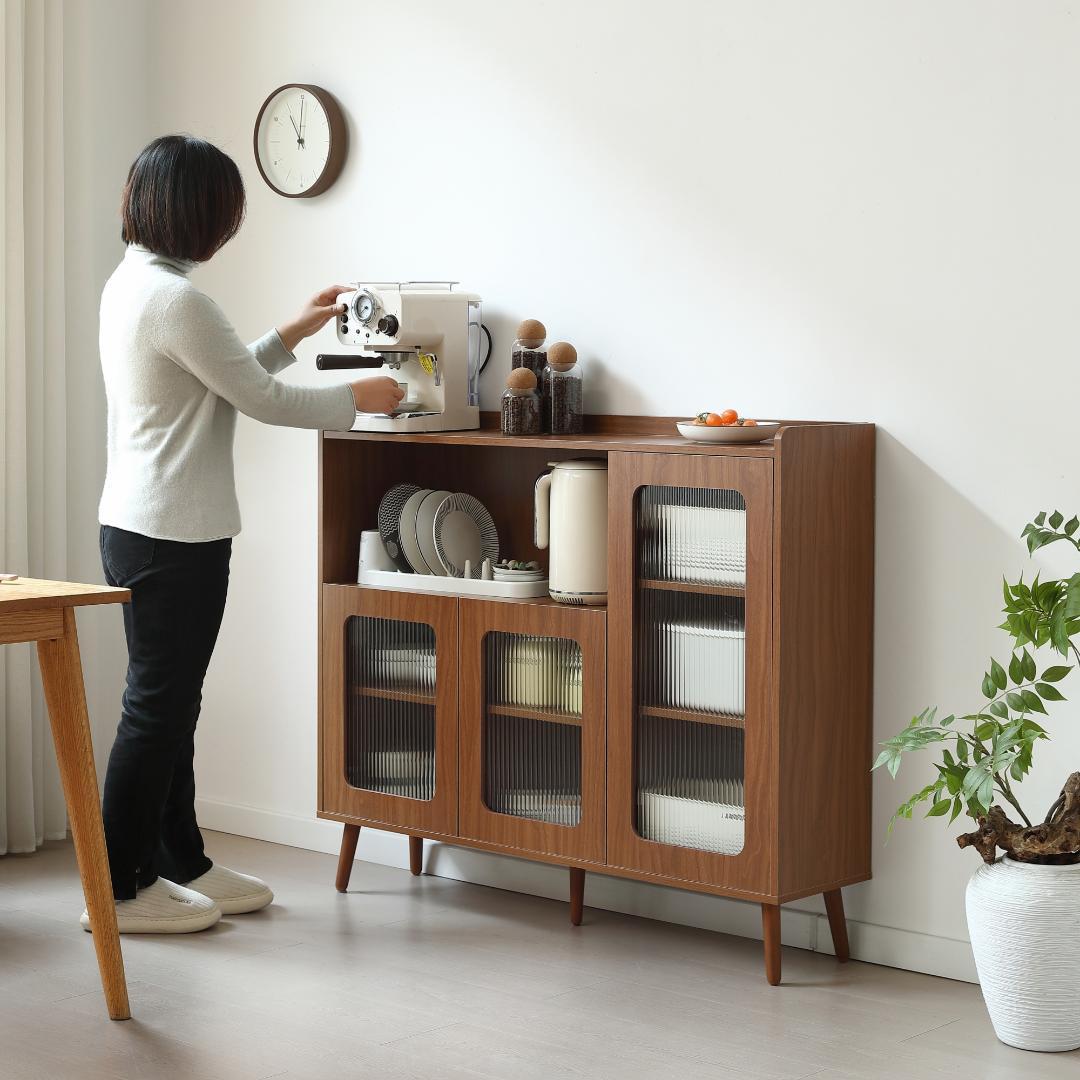 【ブラウン】キャビネット サイドボード 食器棚 キッチン 大容量 収納棚