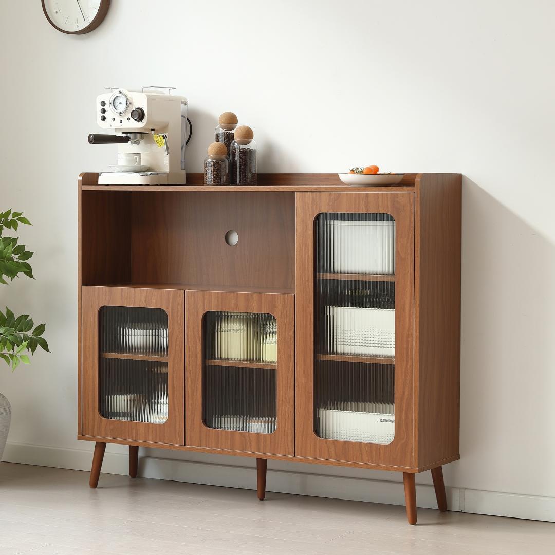 【ブラウン】キャビネット サイドボード 食器棚 キッチン 大容量 収納棚