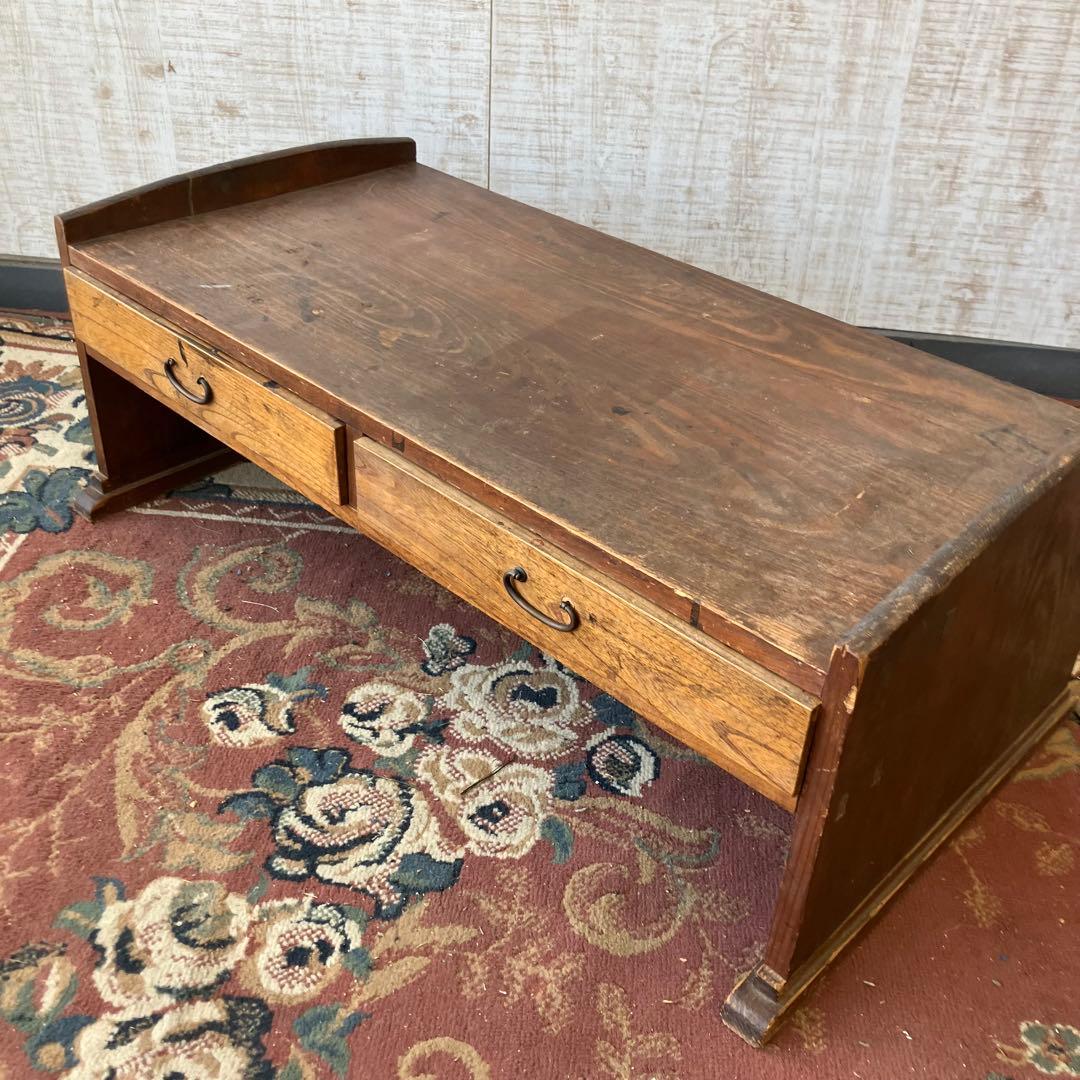 昭和レトロ アンティーク 古家具 木製文机 引き出し付き座卓 書斎机