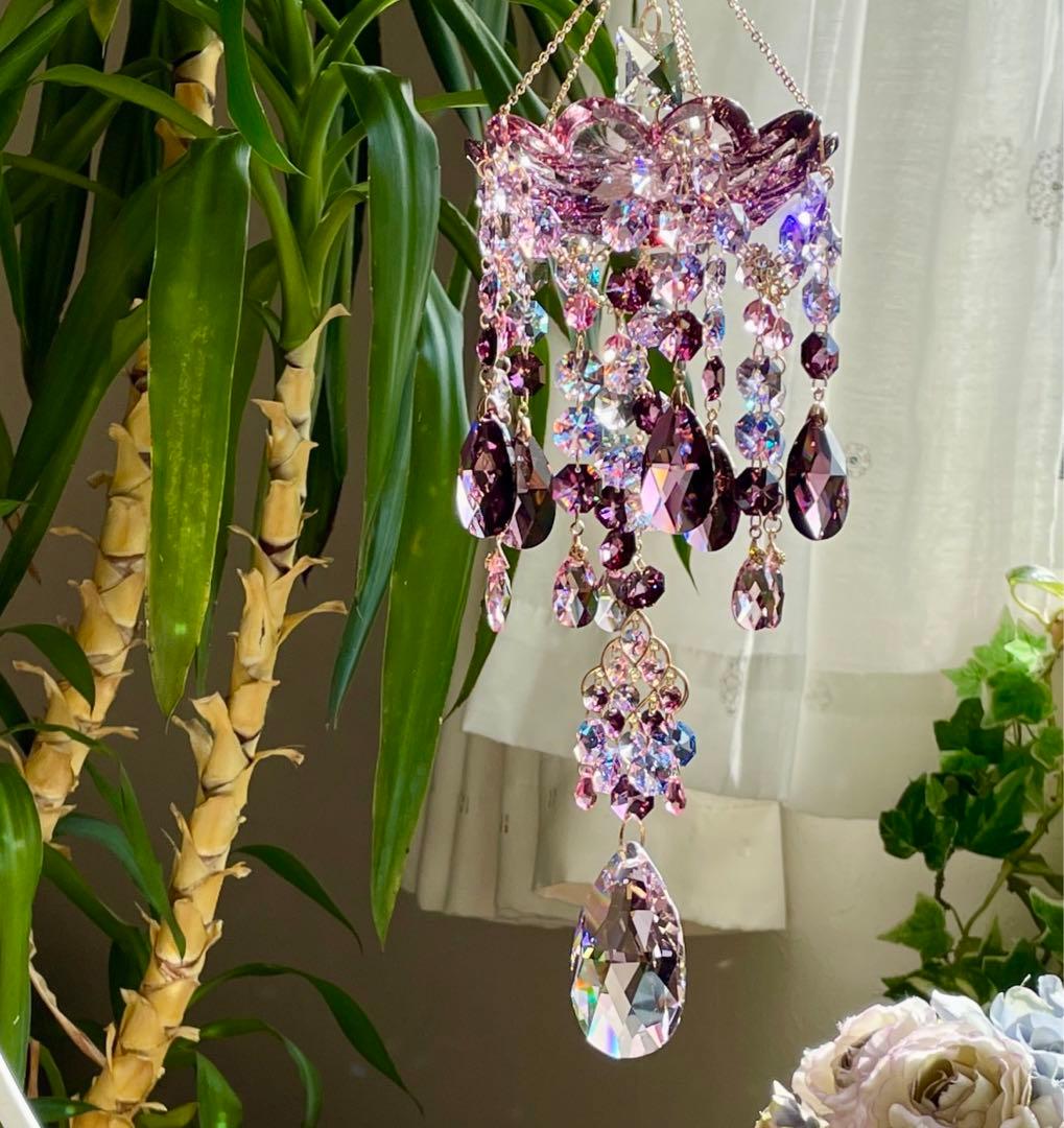 サンキャッチャー スワロフスキー シャンデリア皿110mm アンティークピンク