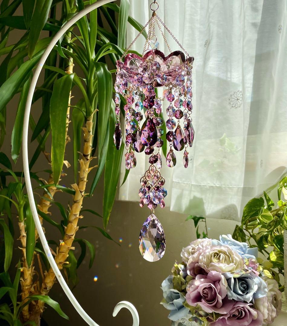 サンキャッチャー スワロフスキー シャンデリア皿110mm アンティークピンク