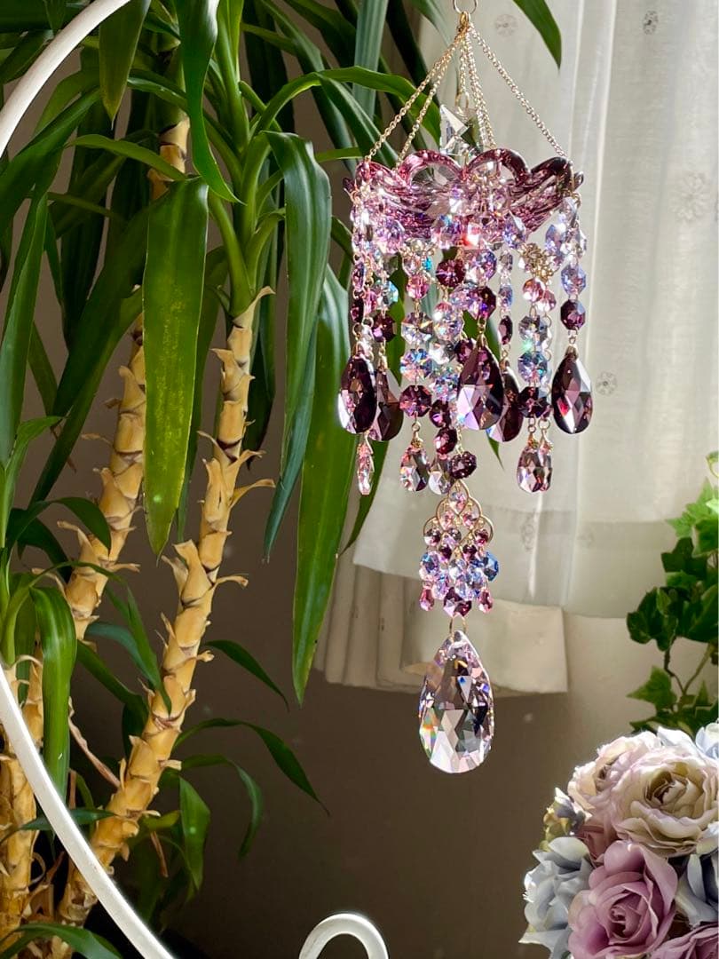 サンキャッチャー スワロフスキー シャンデリア皿110mm アンティークピンク