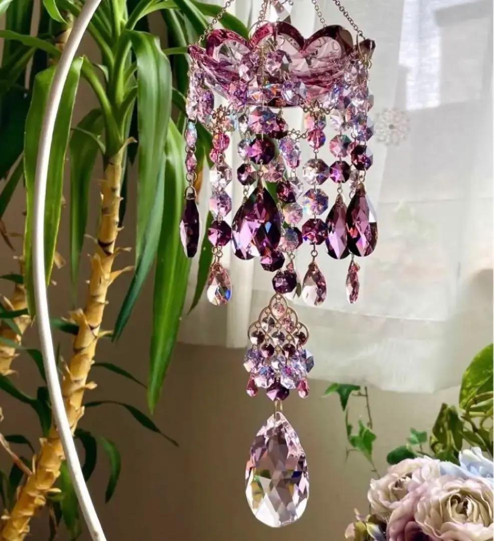 サンキャッチャー スワロフスキー シャンデリア皿110mm アンティークピンク