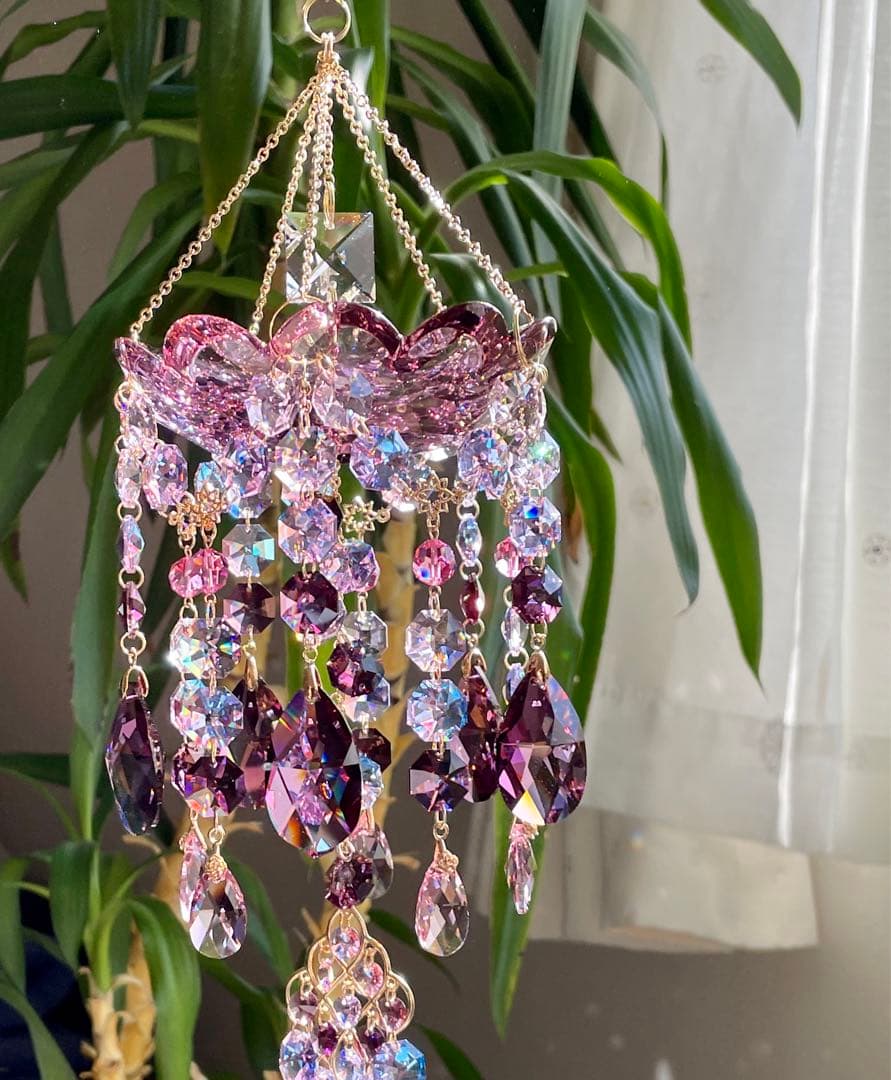 サンキャッチャー スワロフスキー シャンデリア皿110mm アンティークピンク