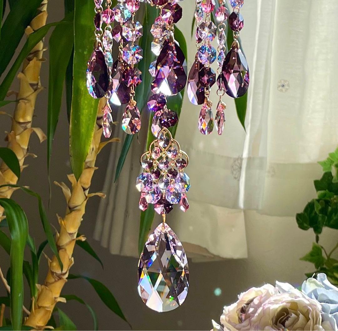 サンキャッチャー スワロフスキー シャンデリア皿110mm アンティークピンク