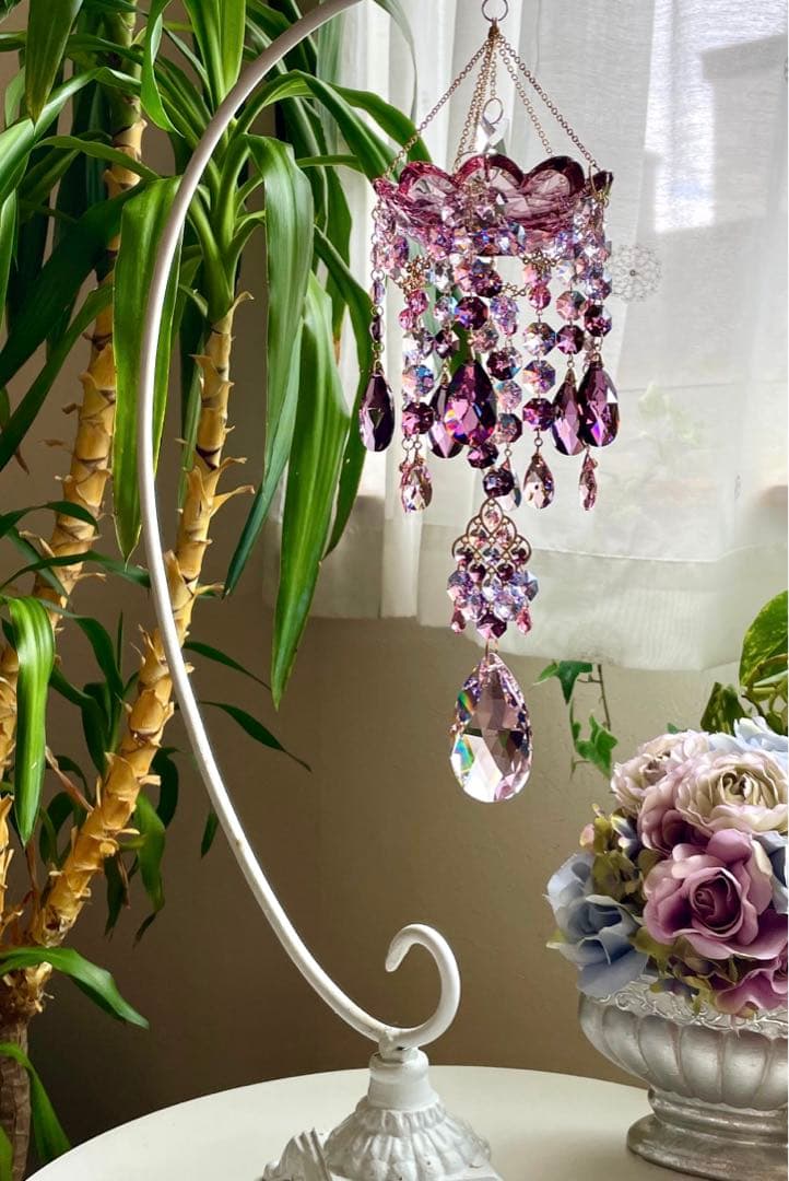 サンキャッチャー スワロフスキー シャンデリア皿110mm アンティークピンク