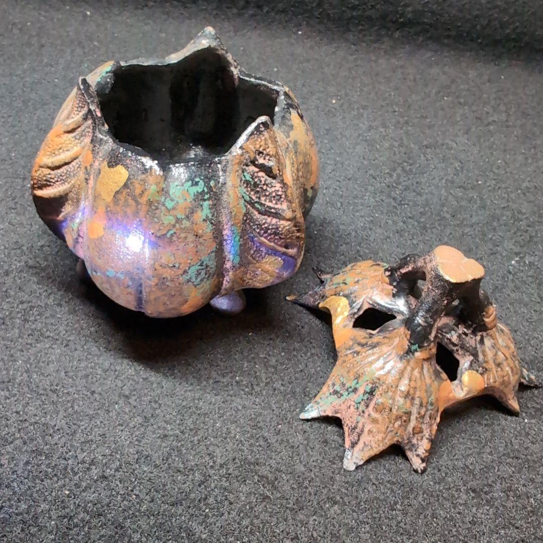 【茶道】香炉　茄子　三本足　鋳造　この形と色は素人には出せない風格ある逸品！