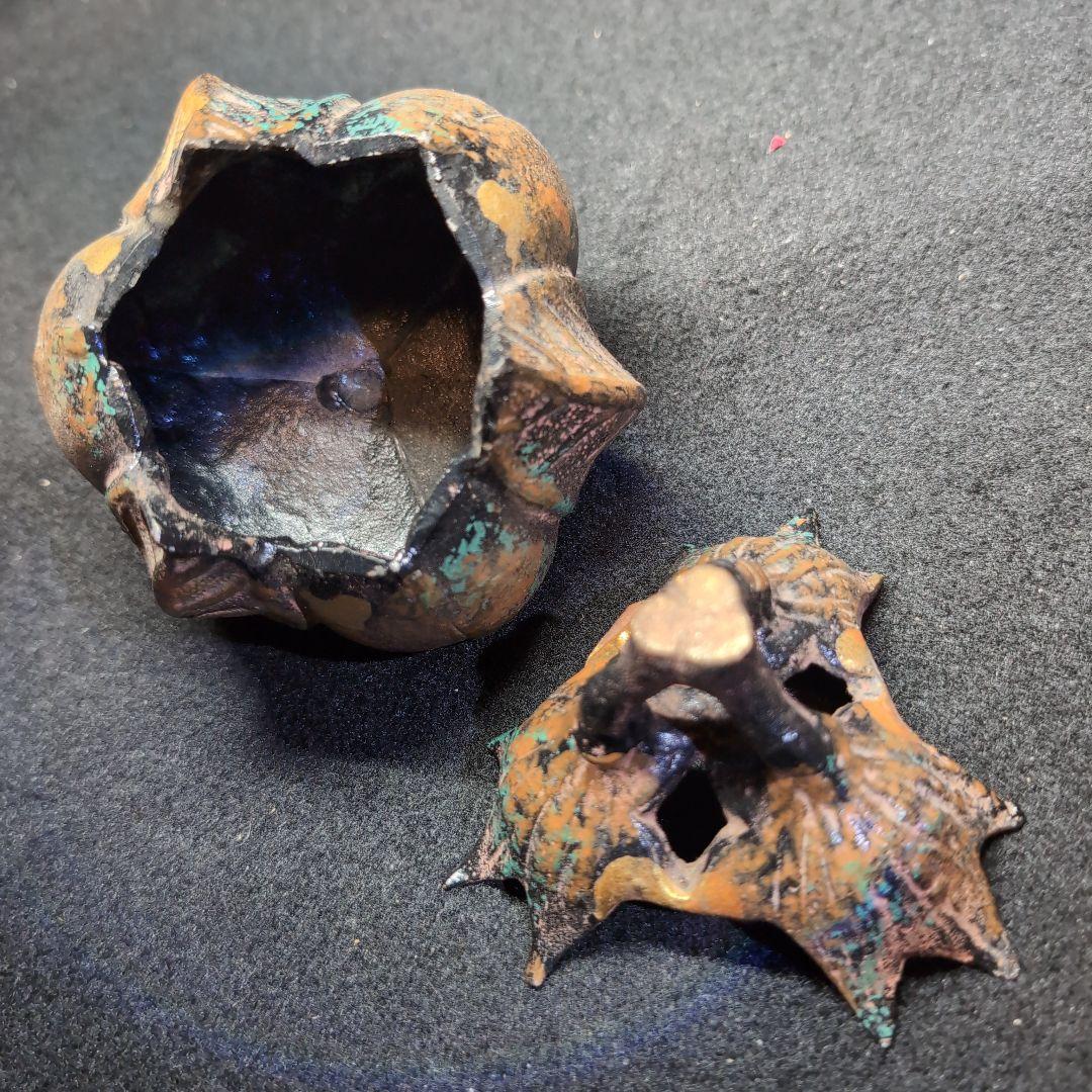 【茶道】香炉　茄子　三本足　鋳造　この形と色は素人には出せない風格ある逸品！