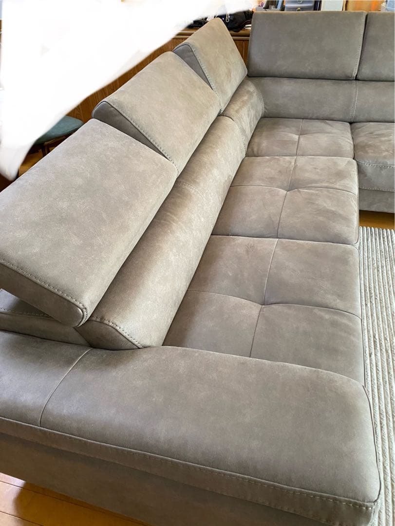 関家具 ソファーカウチソファL字、レザーテックス