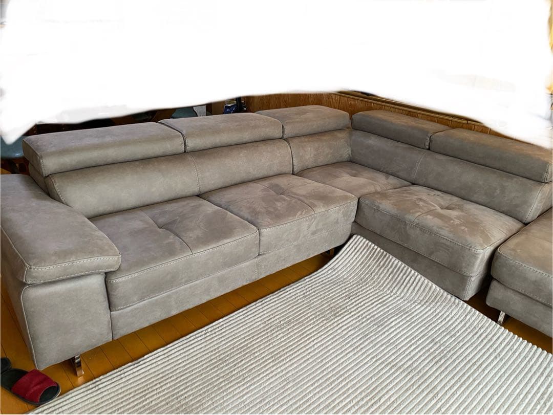 関家具 ソファーカウチソファL字、レザーテックス