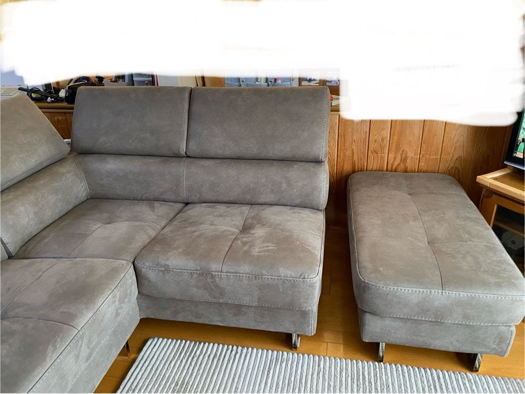 関家具 ソファーカウチソファL字、レザーテックス