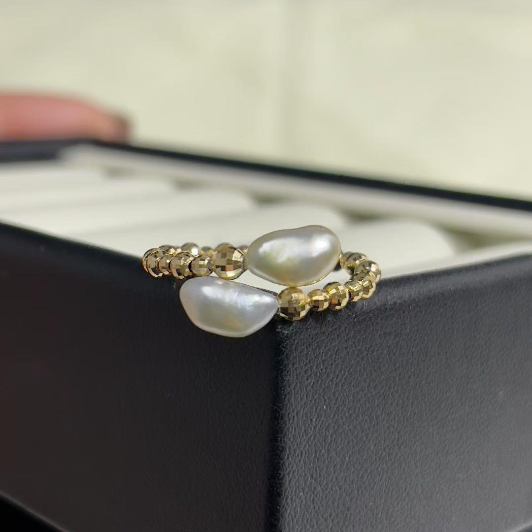 K18ゴールド　南洋白蝶ケシ　リンク　指輪　白蝶ケシ