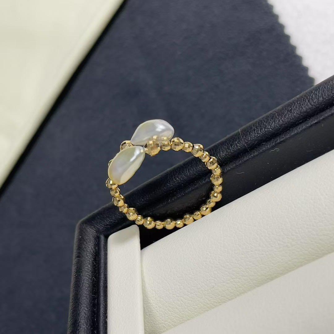 K18ゴールド　南洋白蝶ケシ　リンク　指輪　白蝶ケシ