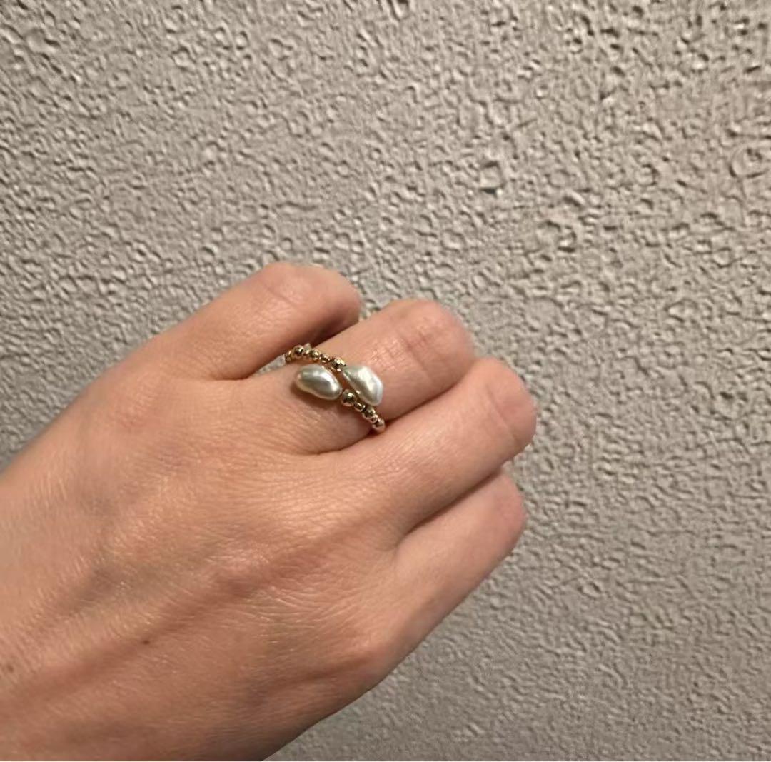 K18ゴールド　南洋白蝶ケシ　リンク　指輪　白蝶ケシ