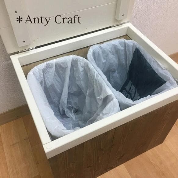 【くず入れ2個付】ゴミ箱15L×2袋対応ハンドメイドアンティーク風ダストボックス