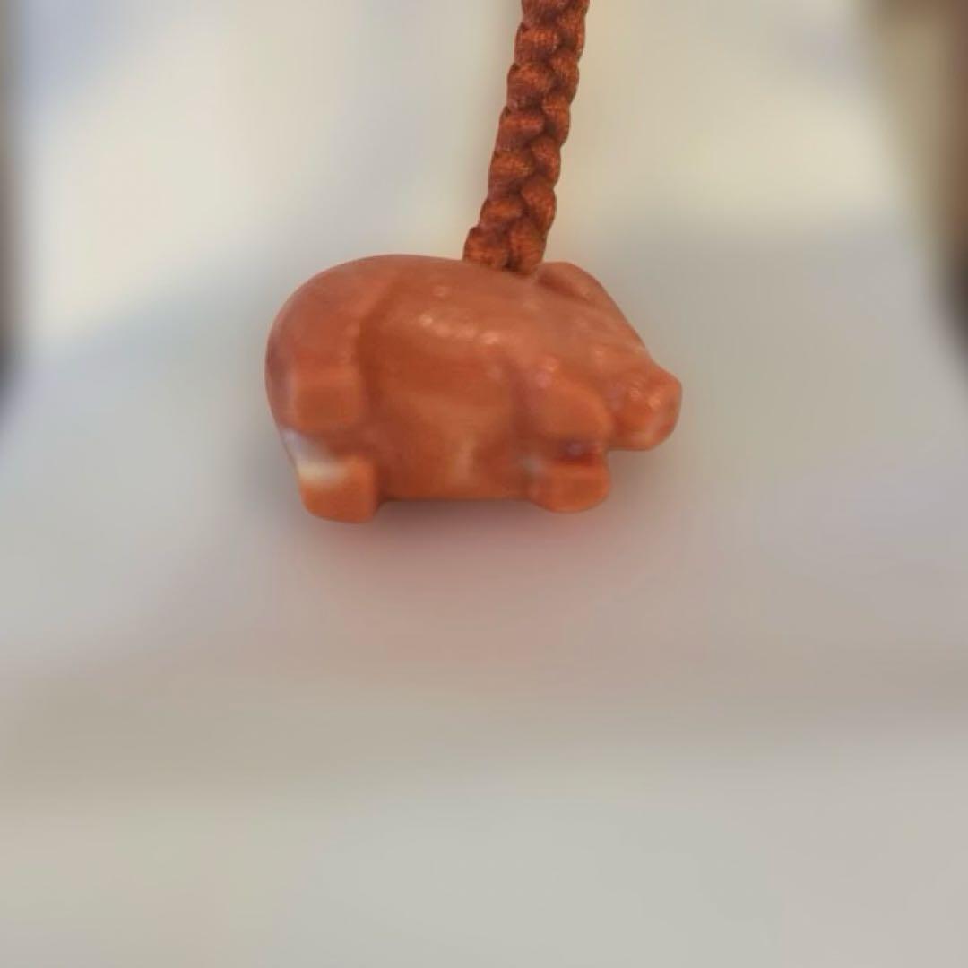 谷口康隆 作 猪 百貨店購入 根付 チャーム ストラップ 珊瑚