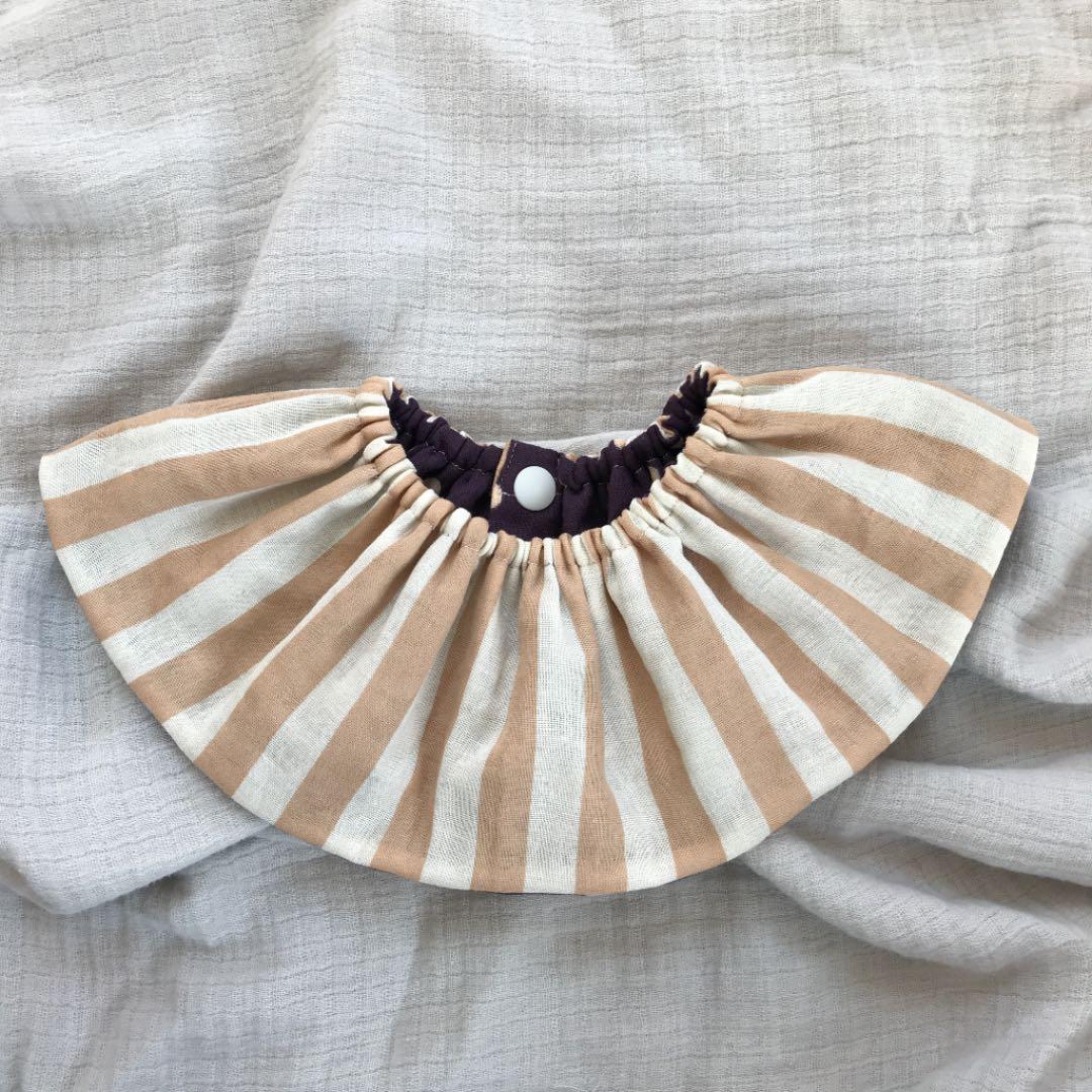 ☆ぶどうドット×カフェオレストライプ☆ ハンドメイド リバーシブル スタイ