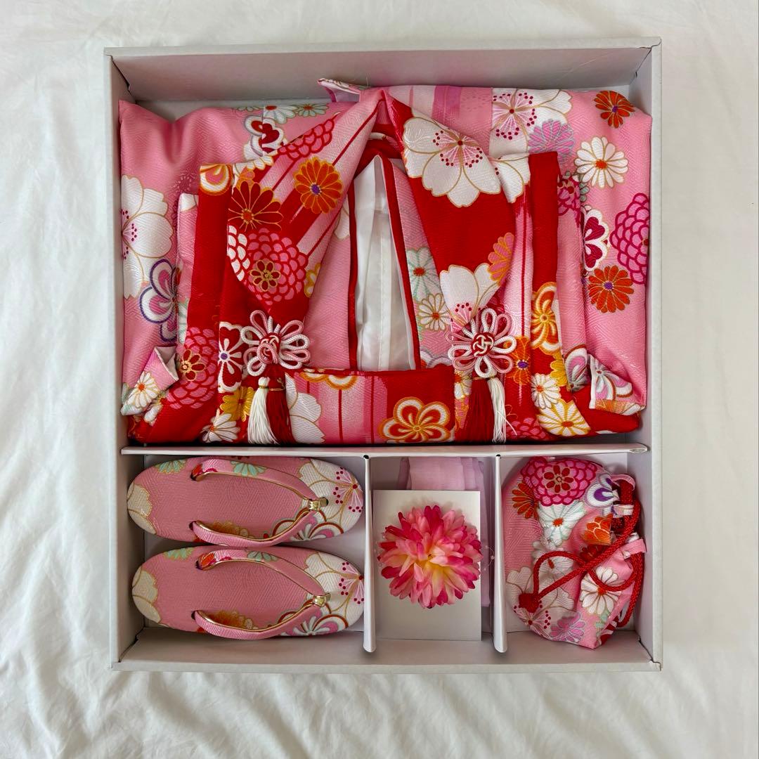 七五三 ３歳 女の子 着物セット 被布 フルセット 9点セット ピンク 花柄