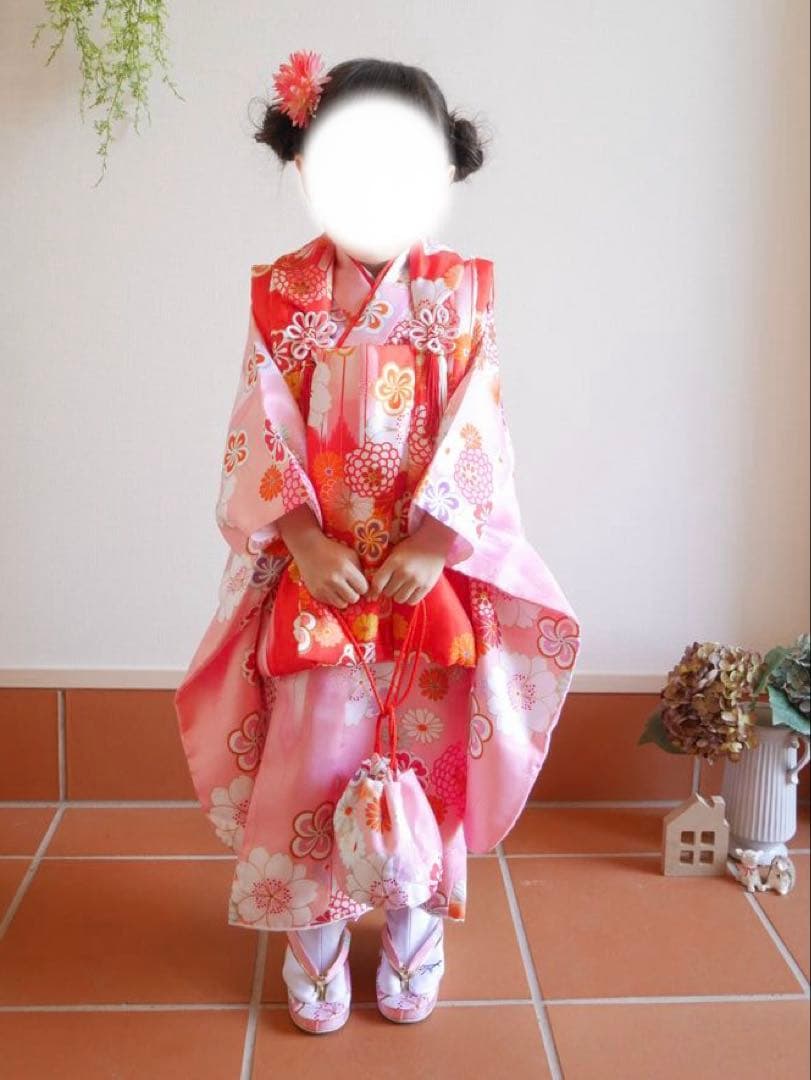 七五三 ３歳 女の子 着物セット 被布 フルセット 9点セット ピンク 花柄