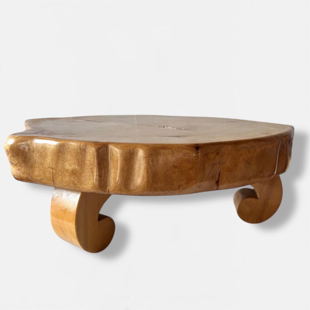 【一点物】無垢一枚板 花台｜丸脚が可愛い低台｜天然木オブジェ台・古道具