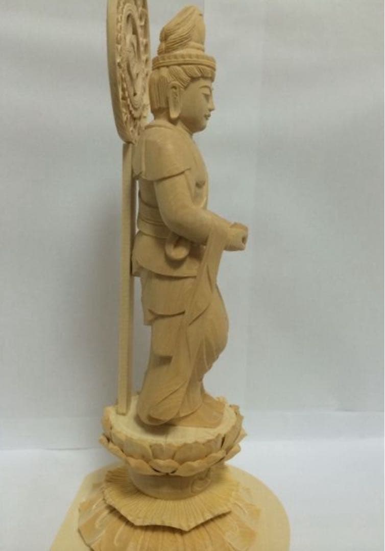 新品　桧木 観音勢至 27cm 仏像木彫り