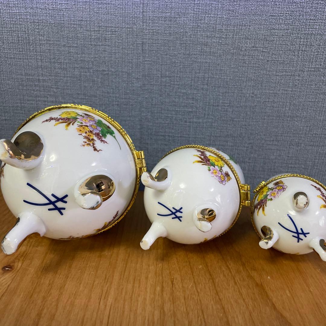 激レア未使用品⭐︎送料無料‼︎ マイセン 卵型 小物入れ 3点セット アンティーク