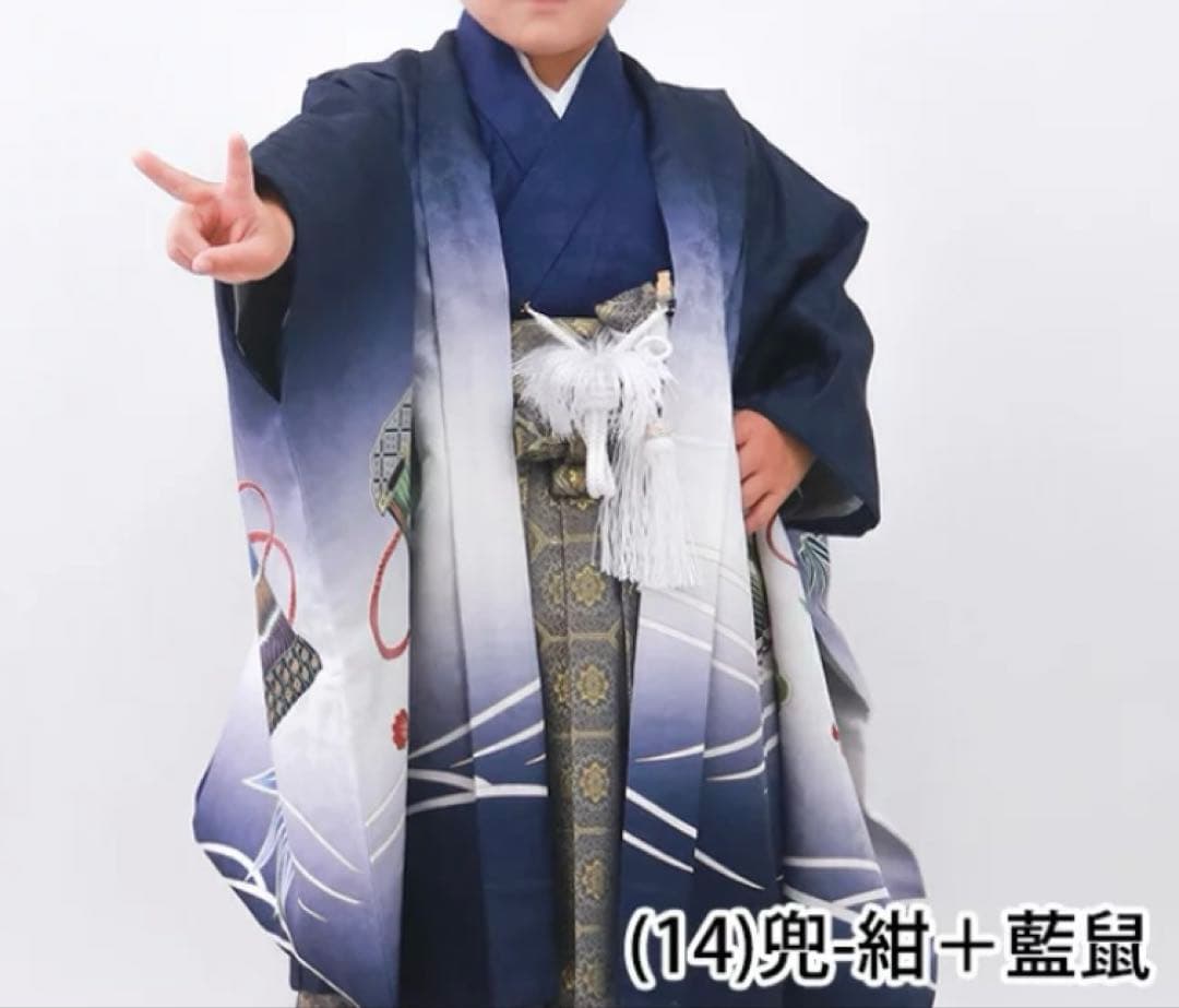 5歳　男の子 110〜120 七五三 着物 ブルー系 12点　フルセット