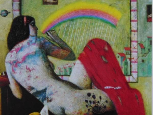 佐々木 豊、虹を描く、希少な額装用画集より、美品、新品額装付