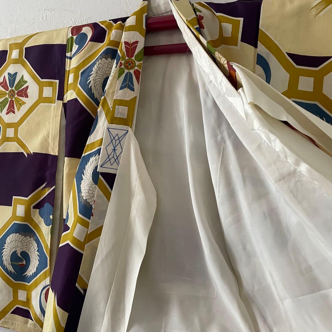 七五三　3歳　男の子　正絹アンティークお着物セット　正絹マスタード被布　黒ブーツ