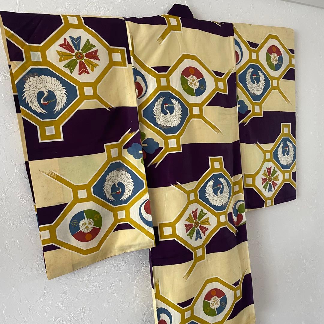 七五三　3歳　男の子　正絹アンティークお着物セット　正絹マスタード被布　黒ブーツ