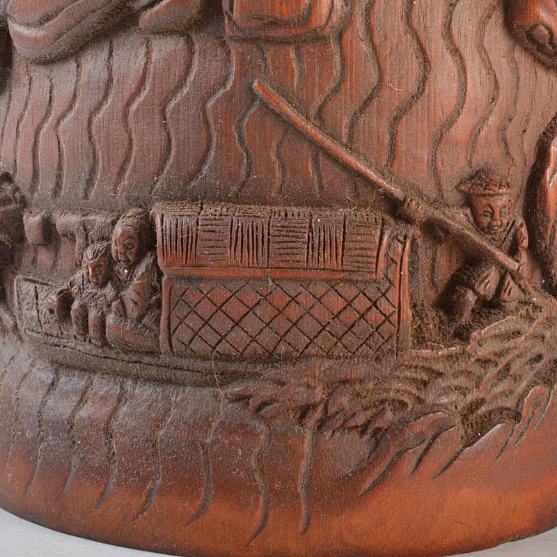 中国 乾隆御題 古竹彫刻 漢詩山水人物雕 筆筒 C R7140E - メルカリ