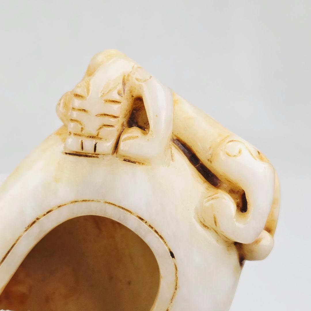 古文房具 本物和田白玉 原石 手彫 清代 双龍出郭 筆洗 筆添 墨池 水鉢 激安