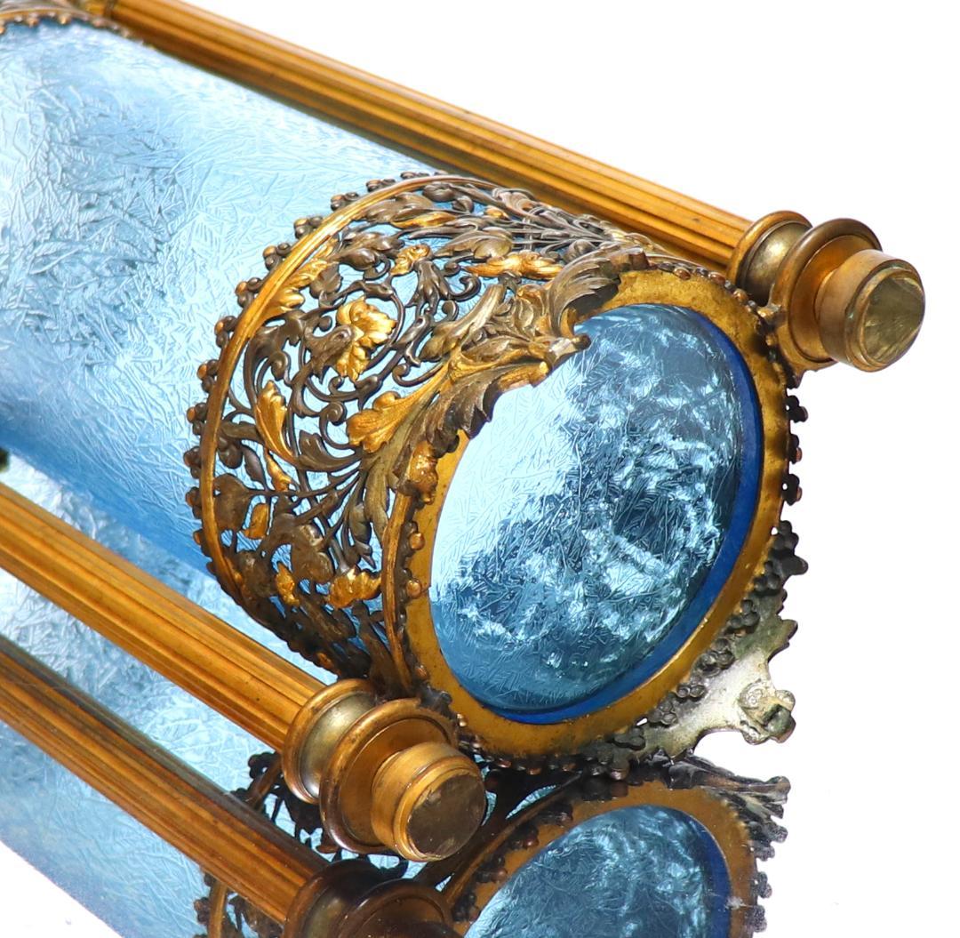 オールド・バカラ 美術館級 30.5cm 大型ブロンズ装飾建築様式 花瓶 青硝子