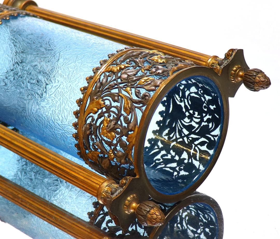 オールド・バカラ 美術館級 30.5cm 大型ブロンズ装飾建築様式 花瓶 青硝子