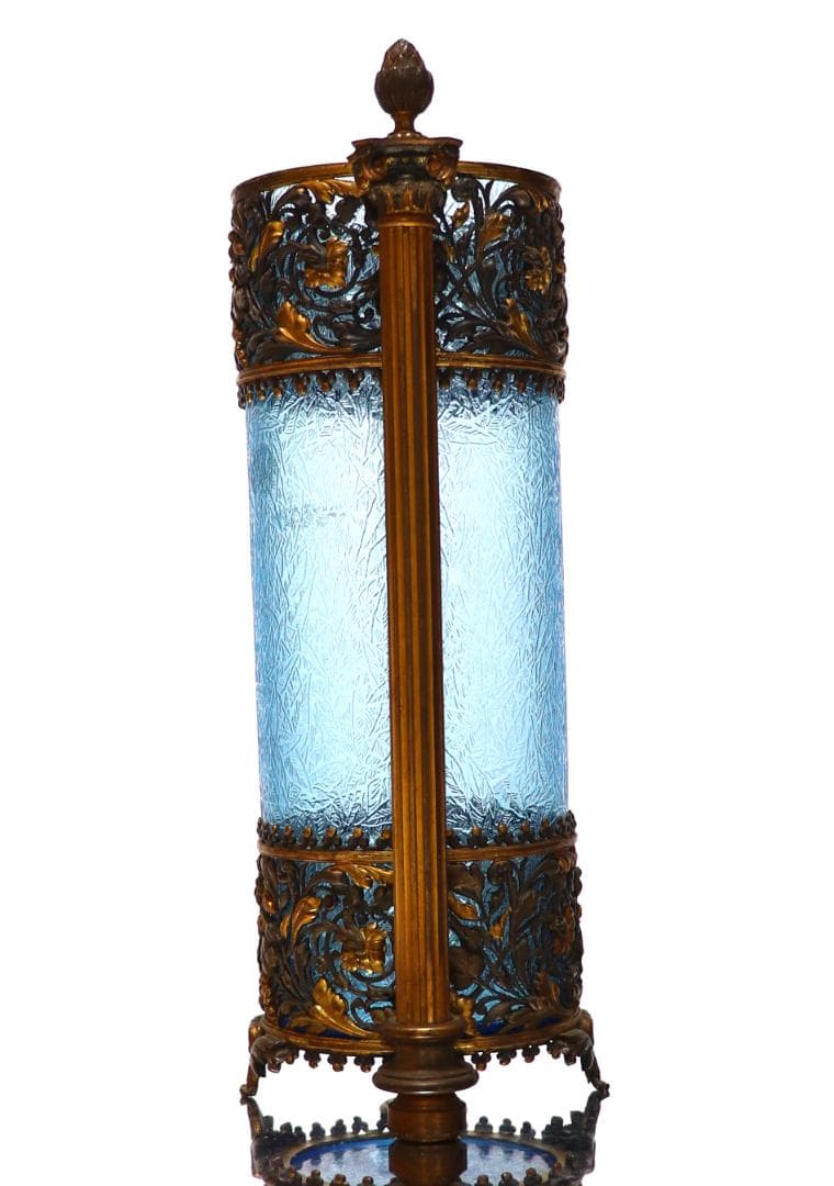 オールド・バカラ 美術館級 30.5cm 大型ブロンズ装飾建築様式 花瓶 青硝子