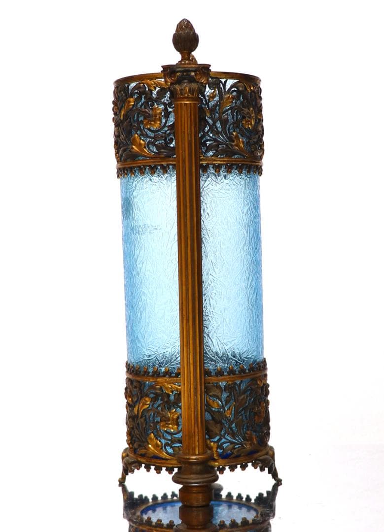 オールド・バカラ 美術館級 30.5cm 大型ブロンズ装飾建築様式 花瓶 青硝子