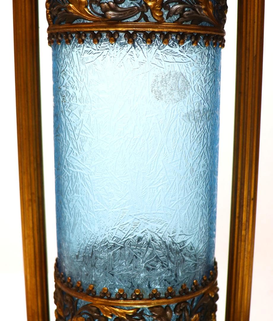 オールド・バカラ 美術館級 30.5cm 大型ブロンズ装飾建築様式 花瓶 青硝子