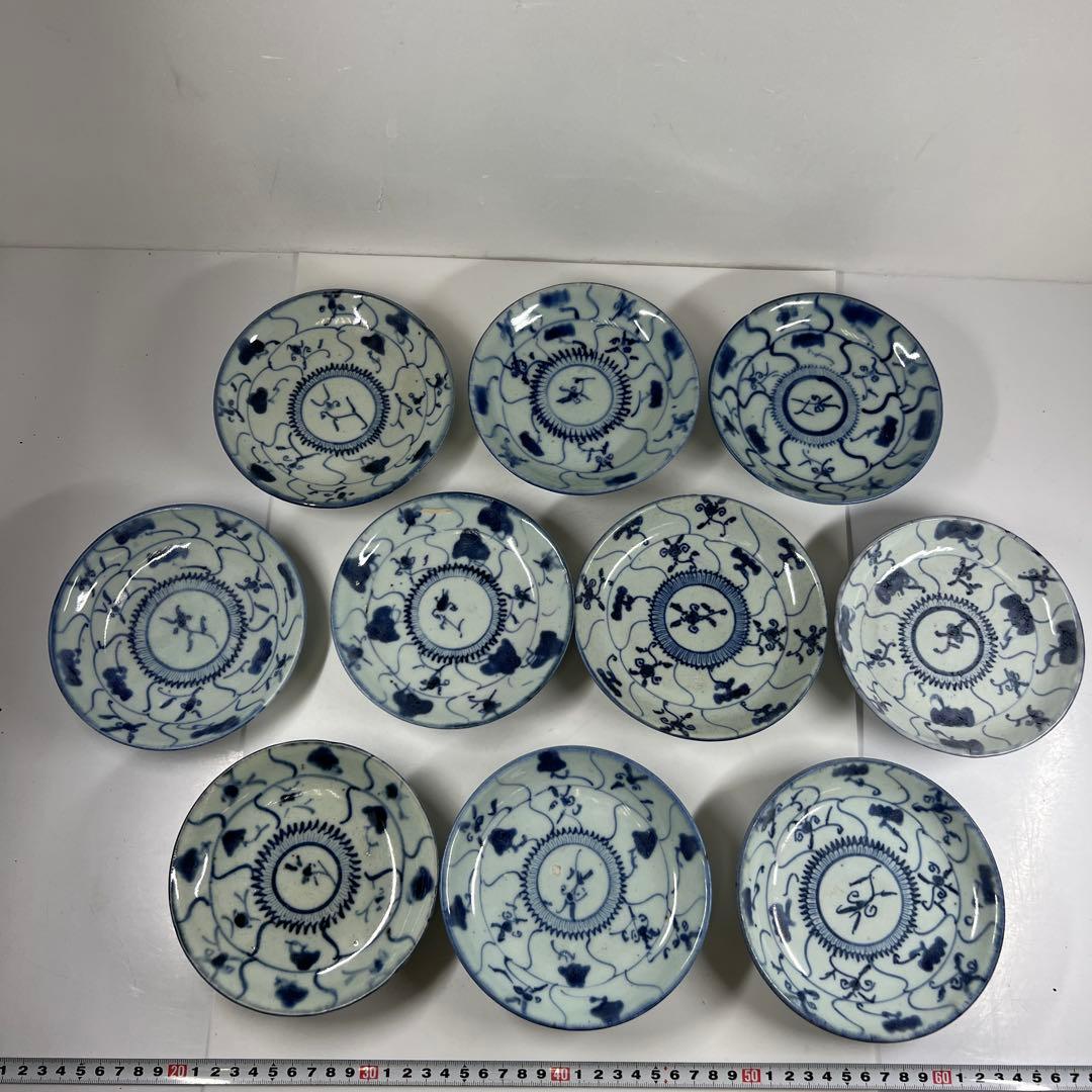中国清朝時代　染付中皿20枚箱付直径約14.5㎝トサチニ東な7-0618⭐︎2F