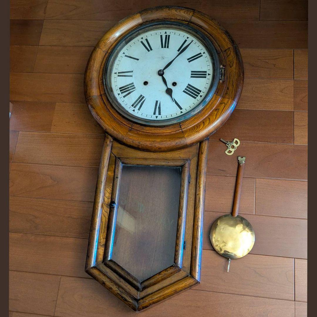 古時計　アンティーク掛時計　振り子時計　ゼンマイ時計