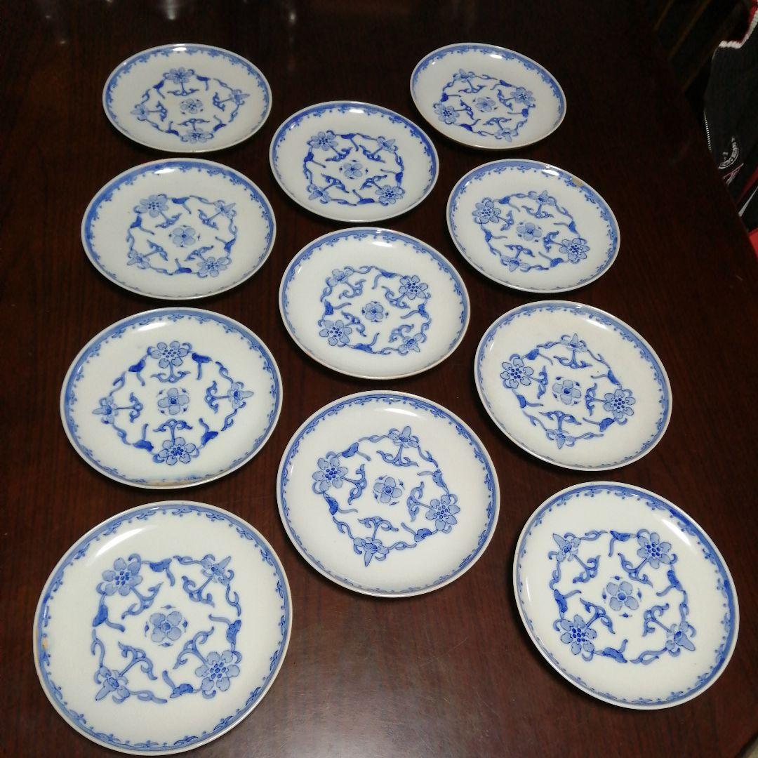 九谷焼　染付中皿　11枚　18.6cm　明治〜大正期