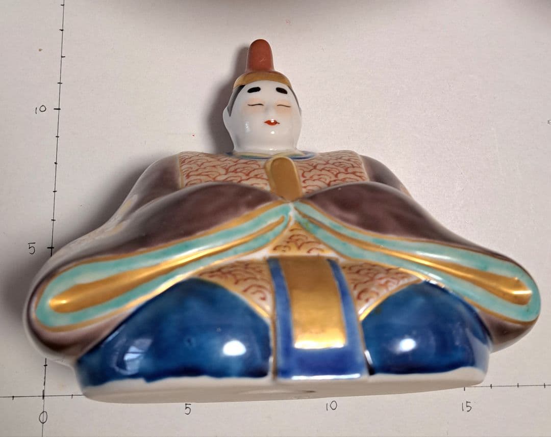 k-⑫九谷焼 ひな人形 3号 親王飾り 菊仙作 青海波 九谷焼 3号雛人形 花