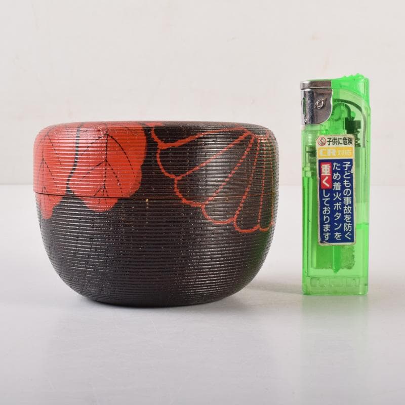 茶道具　玄一作　欅千筋　菊文　寿輪棗　平棗　共箱　V　7104